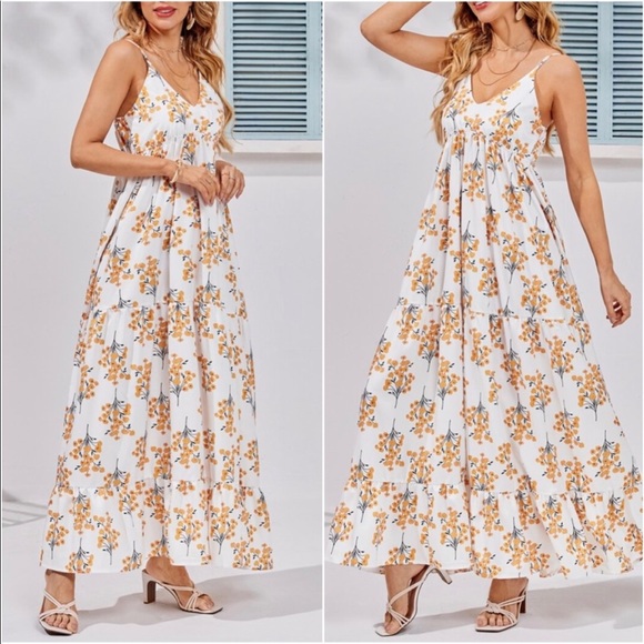 Bohemian Floral Print Cottagecore Maxi DressRed - Picture 3 of 6